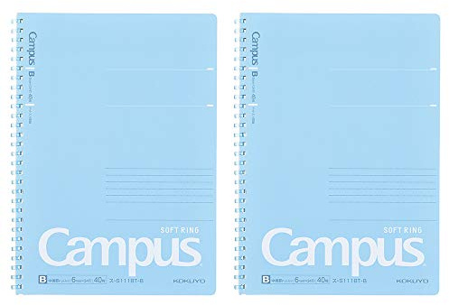 KOKUYO Campus Soft Ring Notebook, Semi-B5, B 6mm Dot Ruled, 34 Lines, 40 Sheets, Blue, Set of 2, Japan Import (SU-S111BT-B)