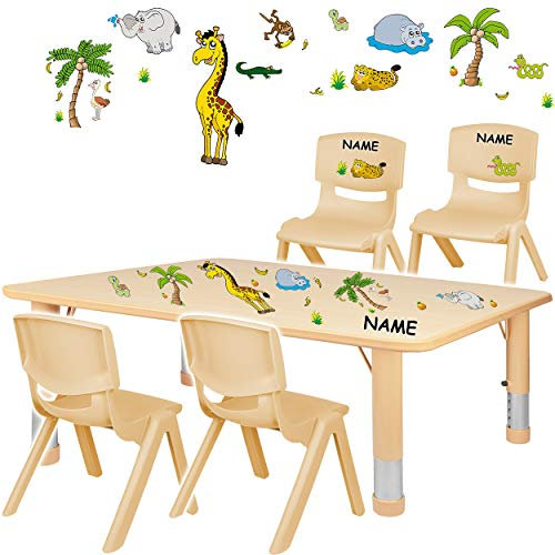 alles-meine.de GmbH Sitzgruppe für Kinder - Tisch + 4 Kinderstühle - Größen & Motiv & Farbwahl - Zootiere & Giraffe/Holz farben - inkl. Name - höhenverstellbar - 1 bis 8 Jahre ..