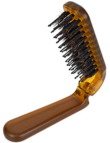 Becanno Klapp Faltbare Haarbürste, Mini Haarkamm Klapp Pocket Haarbürste Antistatisch Herrenbürste Kompakte Reisegröße Haarmassage Kamm mit Wildschweinborsten für Frauen Mädchen (Bernstein)