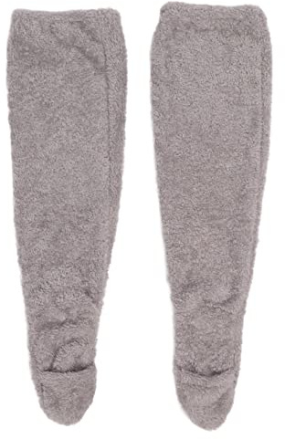 FILFEEL Calentadores de Piernas para Mujer, Calcetines Peludos sobre la Rodilla, Medias de Felpa para Dormir en Casa de Invierno, Calentador de Piernas para Pies de Longitud Inferior a 24 (Gris)