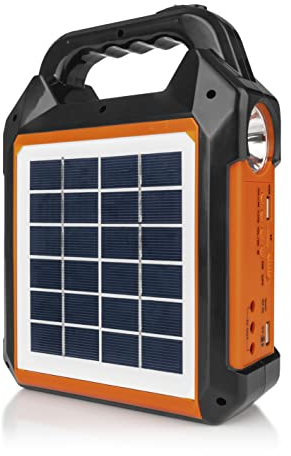EASYmaxx Solar-Generator Kit 4500mAh | 2 Auflademodi: Solarpanel oder USB | Zum Aufladen von Handy, Powerbank, u.v.m. | Integriertes FM-Radio und Lautsprecher inkl. [Schwarz/Orange]