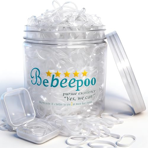 Clear Hair Elastics, BEBEEPOO 2000pcs Mini Rubber Bands for Hair, Clear Mini Elastic Hair Ties with Small Box, Soft Small Hair Tties for Girls Kids Women