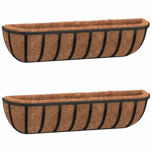 vidaXL Blomlådor 2 st med kokosfibrer svart 61x19x16 cm stål