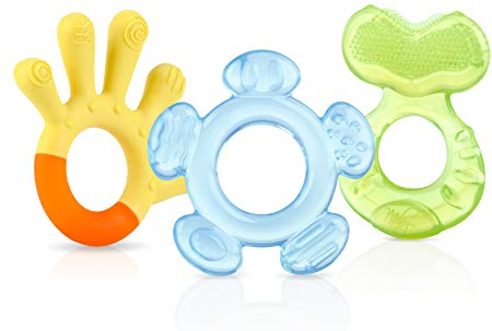Nuby - 3-stufige Beißringe - 3 Beißringe zur Stimulation des Zahnfleisches und zur Linderung von Zahnungsschmerzen - Beißspielzeug für Babys - BPA-frei - 3+ Monate