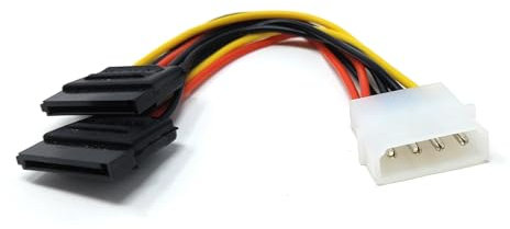 DRUT 15cm 4 Pin Molex to Dual 2 x SATA Power Y Splitter Cable Adapter Lead for PC Power Unit to Power HDD, SSD, DVD - RW Hard Drive (1)