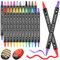 Maqhpu 24 Farben Acrylstifte, Acrylstifte für Steine Wasserfest, Steine zum Bemalen Stifte Set, Dual Tip Multimarker Acrylmarker für Holz, Glas, Papier, Keramik, Basteln Erwachsene Kinder