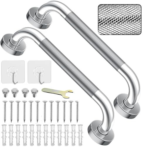2 Pack 13inch Grab Bar Rail, 304 Stainless Steel Non-Slip Bathroom Chrome Grab Rail, Non-Slip Disability Auxiliary Handle, Safety Handle for Kitchen Bedroom Bathtub, Shower, Steps, Indoor/Outdoor