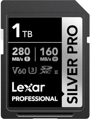 Lexar SILVER PRO SD Card 1TB, UHS-II SD Memory Card, V60, U3, C10, Up to 280MB/s Read, 160MB/s Write, SDXC Card for DSLR/Camera/Professional Photographer/Videographer/Enthusiast (LSDSIPR001T-BNNNG)