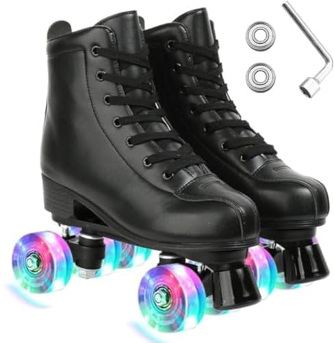 ERNAN Damen Klassische Retro Rollschuhe,Disco Roller,Classic Roller | Rollschuhe für Kinder und Erwachsene, komfortabl LED Rollerskates für Jugendliche und Anfänger.Mädchen. (Black, 38)