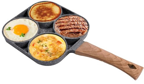 EagerMinds Poêle à Pancakes 4 Emplacements, Poele Pancakes Induction, Moule Pancake, Poêle à Omelette Antiadhésive en Aluminium, pour Petit-déjeuner Oeuf Au Plat Hamburger