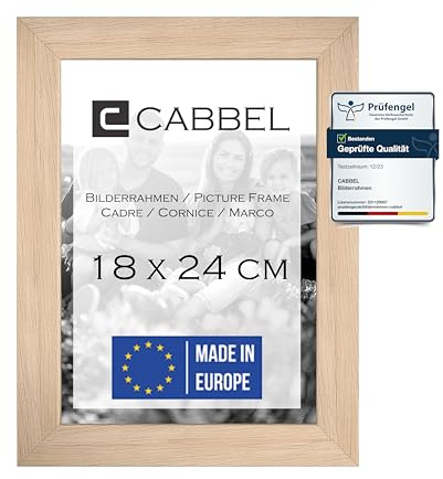 CABBEL Cornice 18x24 cm, naturale, robusta cornice in legno MDF, plexiglass infrangibile, da appendere e da appoggio, ideale per foto/immagini/collage