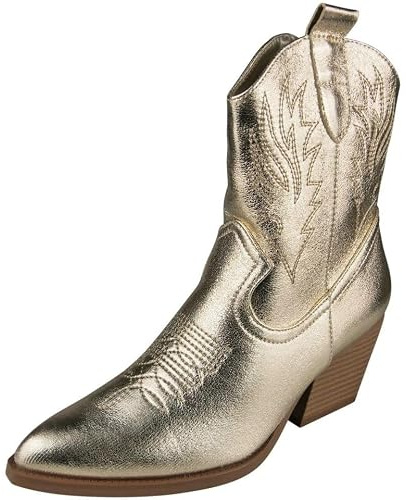 LoudLook Womens Ankle Cowboy Boots Faux Leather Cuban Heel Cushioned Festival Zip Shoes Sizes 3-8…