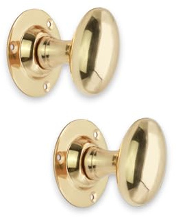 Infinity Decor Pair of Polished Brass Oval Mortice Door Knob Latch Pull Handles Set - Victorian Knobs for Internal and External Doors