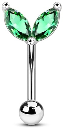 Agrewd Bijou de Percing Rook 16G Vert CZ Argent Barre de Sourcil Barbell Courbé Acier Chirurgical 316l Barre de Boucle d'Argenteille Cartilage Helix Bijou de Percing Daith Tragus pour Femmes 8mm