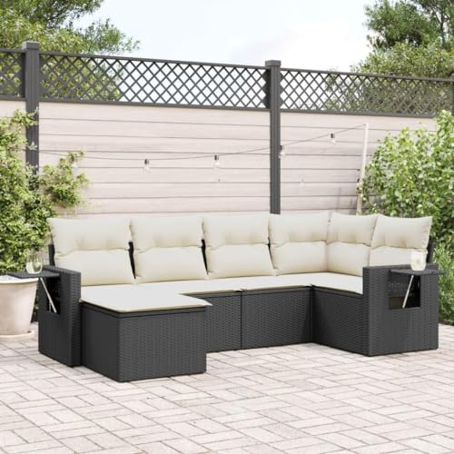 Qnhdfrt Set di 6 divani da giardino, in rattan sintetico, con cuscino, con braccioli pieghevoli, design modulare, per terrazza, balcone e giardino