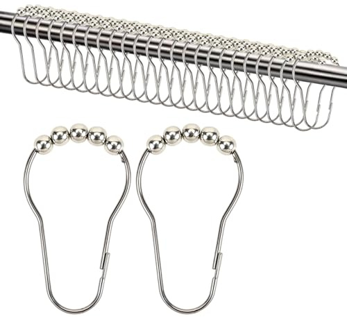 24 Pcs Shower Curtain Hook Rings, Shower Rings, Stainless Steel Roller Balls Bath Curtain Rings for Bathroom Rods, Hanging for Each Shower Rail, 74 X 36 Mm for Standard Bathrooms