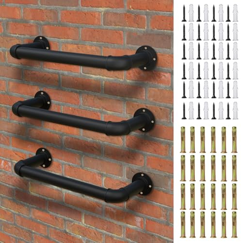 3-Rung Wall Mounted Ladder, Heavy Duty Steel Pipe Fire Escape Ladder for Egress Window & Basement, Black Industrial Hanging