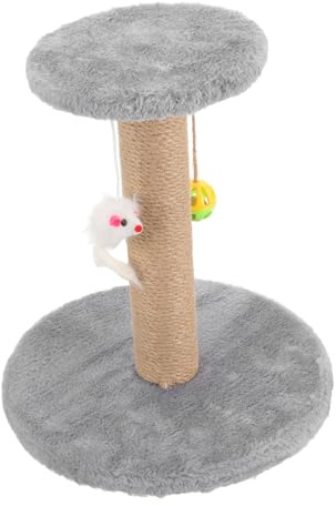 FONDOTIN Tiragraffi Integrato per Gattini in Sisal Resistente, Palo Tiragraffi Decorativo Grigio Compatto per Gatti da Interno, Struttura Multifunzione per Arrampicata e Gioco