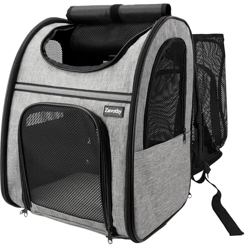 Zavothy Cat Backpack Carrier, Expandable Airline Approved Pet Backpack for Small Cats & Dogs, Breathable Mesh Cat Carrier Backpack with Padded Bottom, Foldable Travel Bag - Grey