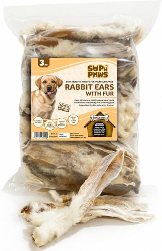 Supa Paws 3Kg Rabbit Ears with Fur for Dogs 100% Natural Raw Dog Treat Hypoallergenic Pet Treats for Puppy Senior Chews for Dogs Healthy Digestive Grain, Gluten Free Dog Snacks Food