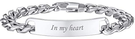 Custom4U Gourmette Homme Personnalisé Acier Inoxydable,Bracelet Chaîne Maille Cubain 19cm avec Plaque Prénom Personnalisble,Bijoux à Graver Cadeau Anniversaire pour Hommes et Garçons