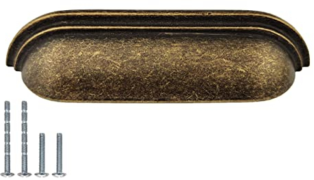 French Furniture Fittings Set of 6 Long Pull Cup Handles for Kitchen Drawers & Cabinets – Antique Brass, Pewter, Chrome or Brushed Brass – Elegant, Durable, Easy to Install – 96mm Between Fixings