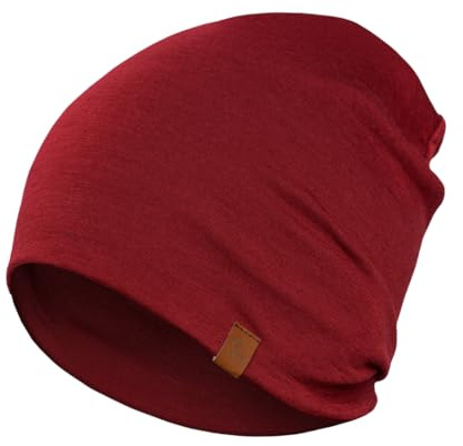 menique 100% Merinowolle Beanie Mütze Damen – Laufmütze Herren, Thermo Wintermütze, Weiche Atmungsaktive Merino Mütze Dünn, Leichte Funktionsmütze für Skifahren, Joggen, Radfahren, Königskirsche Rot
