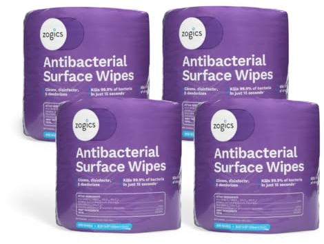 Zogics Antibacterial Wipes – Disinfecting Wipes for Sanitizing and Cleaning Surfaces and Equipment, EPA Registered Antibacterial Cleaning Wipes (3,200 Count – 4 Rolls of 800 Wipes)