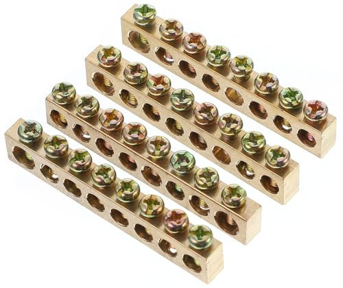 VILLCASE Barra De Tierra De Terminal De 4 Piezas, Barra Neutral De Conexión Eléctrica De 8 Agujeros, Bloque de Terminales De Alambre De Distribución De Cobre Para Cuadro Eléctrico