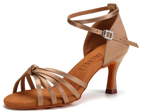 TINRYMX Chaussures de Latine Danse pour Femmes Bout Ouvert Satin Standard de SalonTango Salsa Chaussures de Danse,39 EU