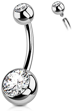OUFER 14G 8 10 12 14mm Piercing Ombelico Titanio Filettatura Interna Corto Barra Lungo Ball CZ Palline Argento Barbell Navel Bar Belly Button Rings Gioiello Donna 1.6mm