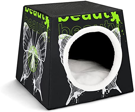 Three-Purpose Cat House Cat Bed Cat Sofa Foldable Cat Shelter Scratching Toy with Removable Cushion Beauty Butterfly
