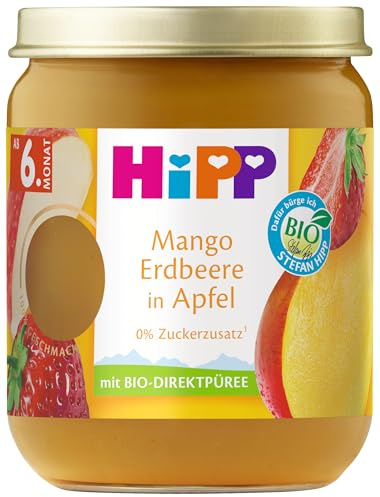 HiPP Bio Früchte Mango Erdbeere in Apfel, 6er Pack (6 x 160g)