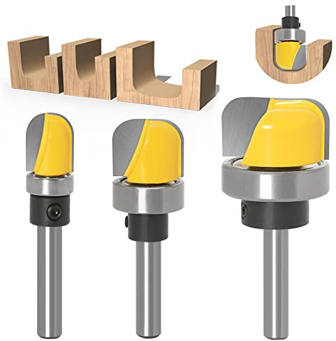 NICAVKIT 3 st. skål och bricka mall fräs bit, 8 mm skaft rund fräs router bit överfräs skålfräs bit ihåliga fräs spårfräs set för träbearbetning shaker cutter verktyg