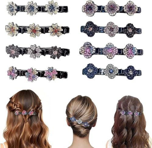 ZYEKIU Pinces à Cheveux Tressées 8 PCS Pince Cheveux Femme Cristal Brillant