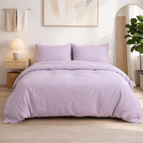 Ultra Soft Washed Microfiber, Bedding Set 4 Piece, Duvet Cover, Fitted Sheet with 2 Pillowcases, Breathable Lightweight Bedding Set, Durable Wrinkle Resistant Easy Care Bed Linen (Purple,Double)