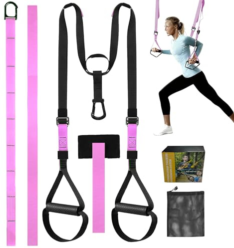 EIGFOH Correas de Entrenamiento en Suspensión, Kit Completo para Ejercicios de Fuerza, Entrenamiento en Casa, Negro y Verde (Rosa claro, E3)