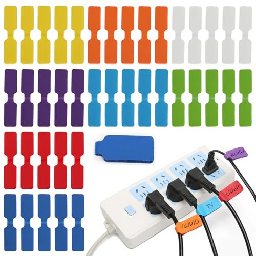 40 Stück Kabeletiketten Kabelbeschriftung, Wiederverwendbar Mit Klettverschluss Mehrfarbig Beschreibbar Aus Nylon für Kabelmanagement und Identifizierung von Computerkabeln, Ladekabeln im Home Office
