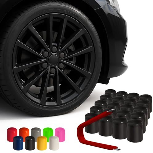 Automotivated Aftermarket ColorLugs Vinyl Lug Nut Cover | Black | Flexible Fit Wheel Lug Nut Cap | Fits 21-23 mm | Pack of 25 | Includes Deluxe Extractor | Made in the USA