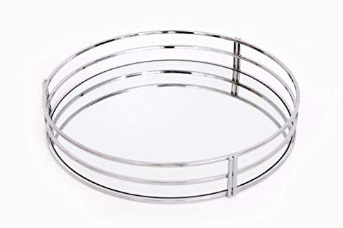 30cm Silver Metal Modern Mirror Glass Round Candle Plate Perfume Display Tray