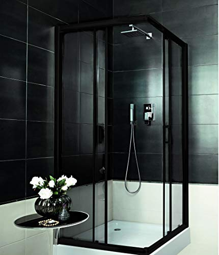 VBChome Duschkabine 80x80 Schwarz 185cm 5mm Eckeinstieg Quadrat Duschwand Schiebetür Duschabtrennung Klares Sicherheitsglas Dusche Duschtrennwand