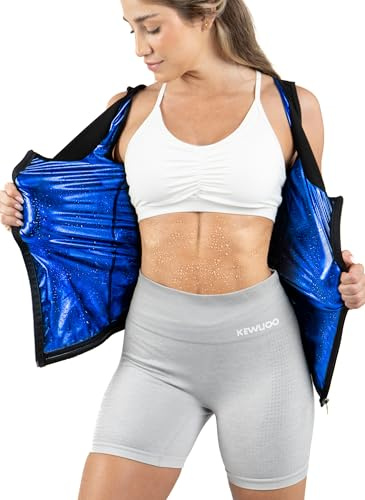 Kewlioo Women's Heat Trapping Zipper Sweat Enhancing Vest - Comfortable Sauna Suit Shirt Jacket Vest - Sweat Compression Top Shapewear Zipup Closure for Women Gym Workout Yoga (Black, 2XL-3XL)