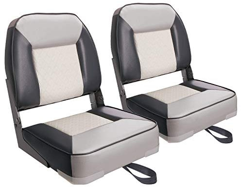 XGEAR Deluxe Low Back Boat Seat, Fold-Down Fishing Boat Seat (2 Seats) (C-White/Charcoal)