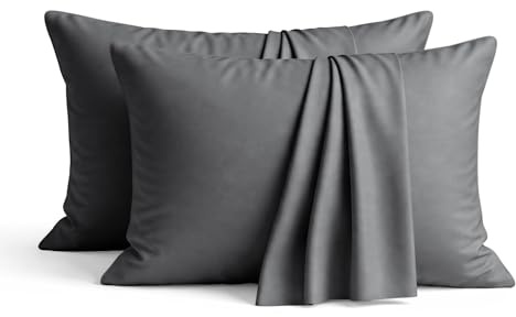 AMEHA 100% Brushed Microfiber Charcoal Pillow Cases 2 Pack (Pillows Not Included), Super Soft Standard Pillow Cases | Hotel Quality Pillow Covers, 50x75 cm,