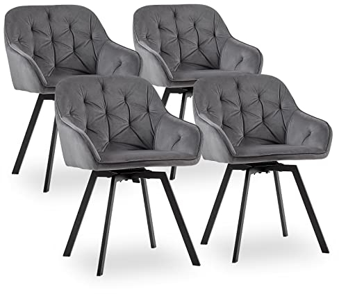 CLIPOP Samt Esszimmerstühle Drehbar 4er Set,Gepolstert Sessel Küchenstuhl mit Armlehne Freizeit Polsterstuhl Bequem Sitz Drehstuhl für Esszimmer Wohnzimmer Büro, (2, Grau)
