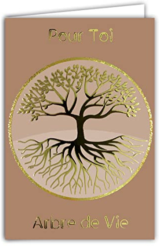 68-3001 - Tarjeta para ti, árbol de la vida, de oro dorado, brillante, amuleto, símbolo de amor, paz y armonía, protección despertar para cumpleaños, bautismo comunión profesión de fe Confirmación con