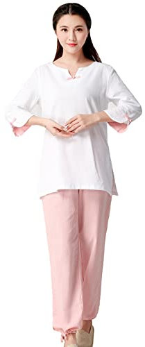 Kampfsportbekleidung für Damen |Traditionelle chinesische Uniformen für Tai Chi und Wing Chun |Leichte Anzüge für Meditation und Qigong,Pink-L