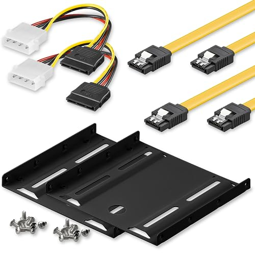 Goobay 65725 2X SSD Festplatte Einbaurahmen 2,5 auf 3,5 / SSD Halterung zum Einbau von 2,5 Festplatten in 3,5 Gehäuse / 2X Stromkabel 5,25 Stecker zu SATA Kabel / 2X PC Datenkabel 6 Gbit/s
