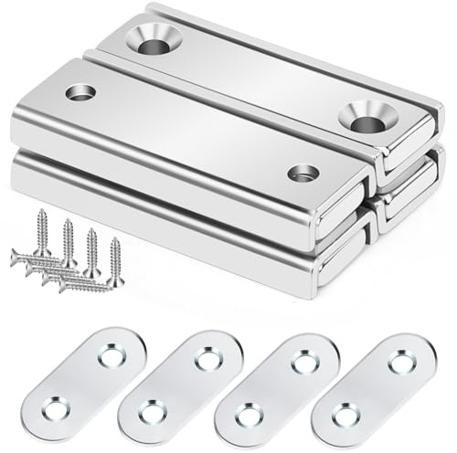 Wukong 4 Pack Rectangular Neodymium Magnets, Heavy Duty 20kg, 40 x 13.5 x 5 mm with Countersunk Hole for Home, Industry Tools, Wall Board with Screws