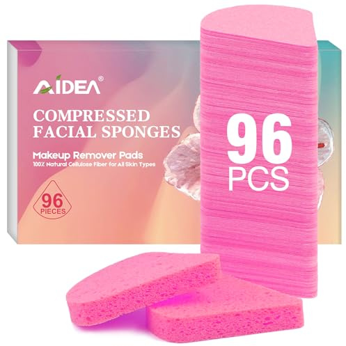 AIDEA Compressed Facial Sponges, 96Count, Fcae Sponges for Cleansing, Pink